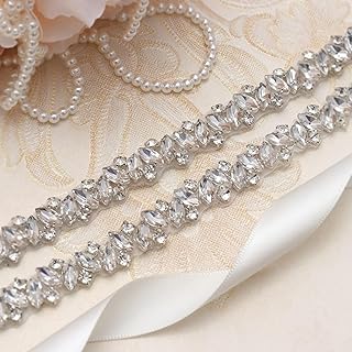 Dream Billions 50Cm Trim With Marquise Rhinestones Handmade Lace Sewing Applique Patches Embroidery Materials Trims And Laces, Silver