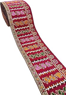 CARTZEYE Lace Border for Saree Falls Reel Jacquard Woven Heavy Design Work with Sequence for Saree, Kurti, Dresses, Bandhani, Lehenga, Decorative Ribbon - 7.5 cm Width (Rani Pink, 9 Meter)