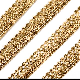 EmbroideryMaterial Zari Lace with Shining Sequence Sitara for Saree Border, Blouse, Dupatta Border, Lehenga, Kurti etc (18 Meters, Gold, 10MM Wide)