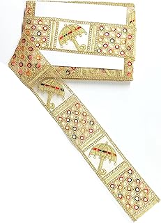 Balar Creation Laces Borders Material Gold Zari Cotton Multi Thread Work Sewing Ribbon Fancy Design for Women's Sarees Lehengas Dupattas Choli Suits and Decorations and Craft.9Mtr