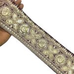 HEMDEV Silk Embroidery Lace Fabric, Multicolor, for Sewing, Quilting, Dressmaking, Home Décor, Gift Wrapping, Party Favours(8.5cm Wide, 9Meter) (Wine)
