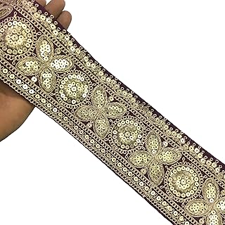 HEMDEV Silk Embroidery Lace Fabric, Multicolor, for Sewing, Quilting, Dressmaking, Home Décor, Gift Wrapping, Party Favours(8.5cm Wide, 9Meter) (Wine)