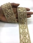 Shraddha Fashion 45mm*3m Golden Color Decorative Laces for Sarees, Suits, Lahenga, Dupatta,Dress, Bags, Crafts ans Home Decors, Decoration, Blouse (3 mtr) Design-124