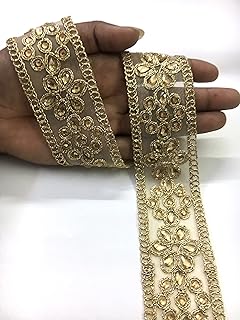 Shraddha Fashion 45mm*3m Golden Color Decorative Laces for Sarees, Suits, Lahenga, Dupatta,Dress, Bags, Crafts ans Home Decors, Decoration, Blouse (3 mtr) Design-124
