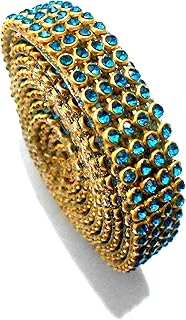 GOELX Turquoise Blue 4-Line Full Length 1.25 Meters Stone Lace for Bangles, Jewellery Decoration