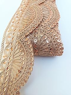 Lacesnmore Pink Golden lace Organza zari Scallop Work Embroidery Lace and Borders Material for Dresses, Sarees lace, Lehenga, Suits, Blouses, Dupatta, chunri and Crafts (9 Meter- Rose Gold)