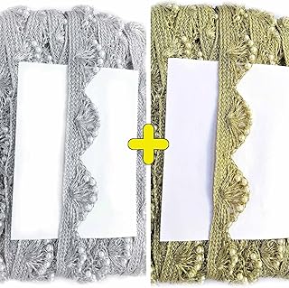 Mezin Handmade Moti Pearl Beads Pankh Border Lace for Bridal Dresses, Sarees, Lehengas, Decoration, Bag and Designing Embellishment Crafts (8.5 Mtr) (Silver+Light Gold)