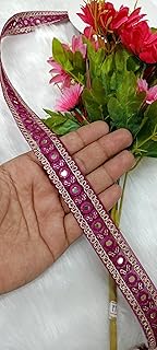 Deeps Creation Mirror Lace 9 Meter, Saree lace Border Mirror Work lace, duppata lace, Saree lace Width 1 inch (Majanta)