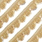 EmbroideryMaterial Laces & Borders Material Zari with Sequins Lace for Dresses, Sarees, Lehenga, Suits, Bags, Decorations, Borders, Crafts, (Width-3.7 CM, 8 Meters Long, Gold)
