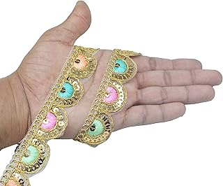 CRAFT LOVE Colorful Zari Sequence Rainbow Pankhi Lace 9.2 Yards/ 8.5 Meters for Saree Blouse Dupatta Lehenga Sewing Crafts (2.5 cm Wide)