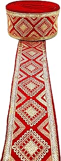 FRIJVEN Embroidery Gold Work with Sequence Design Lace Border Falls for Saree, Kurti, Dresses, Bandhani, Lehenga, Decorative Ribbon (8.5 cm Width) (Red, 3 Meter)