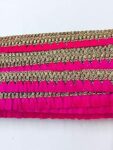 ALINA IMPAX Hot Pink and Golden Color Lace Gota Patti | Pink Colored Tassel Lace Machine Made Embroidery Lace Border | Zari & Resham Thread Laces Gota Border for Dresses, Crafts, Home D�cor (9 Mtr)