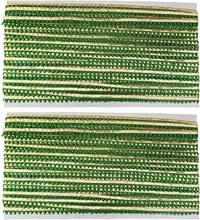 EmbroideryMaterial Laces Samosa Gota Patti Lace Border Material for Dupatta, Bridal Dresses, Saree, Lehengas, Palazzo, Anarkali Suits, Blouses. (Green & Gold, Pack of 2, 18M/Roll)