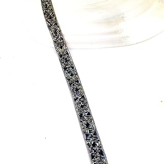 Heyiwell 1Yard Crystal Rhinestone Trim Hotfix Ribbon Artificial Gemstone Sewn or Iron On Appliques Chain Trim for DIY Wedding Bridal Dress Decor 20mm,Black&Tube Beads