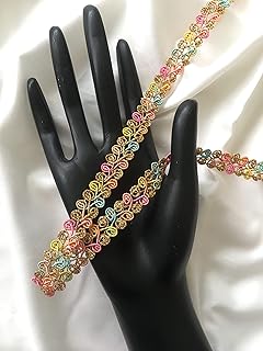 RAMya ENTERPRISE Multi Colour 18 Meter Embroid Glitter Cloth Lace Available in 4 Designs for Decoraing Any Outfit Borders Or as per Designer Look Out to enrich Your Attire (Broad Multi)