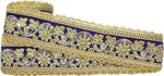 CWG0044 (9 Mtr) Roll of Blue and Golden Floral Design Zari Gota Patti Embroidery Trim Lace Border with 5.08 cm Width for Saree,Suit,Dresses Embellishment,Fashion Designing,craftworks