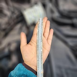 Mohan Shoppe Stone Work Fancy Lace for Bridal Lehenga, Party Saree, Blouse, Fancy Border Lace, Dupatta, Size- Width 1.8 cm Approx. with Pack of 3 Meters Approx. (Grey)