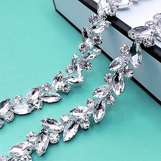 Yhsheen 1 Yard Rhinestone Trim Diamond Crystal Rhinestone Chain Sparkly Rhinestone Applique for Wedding Party Decoration & Bridal Costume Embellishment Clothing Accessories