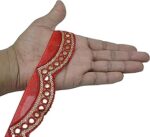 Craft Love Shimmering Net Mirror Border Lace 9.2 Yards/8.5 Meters for Saree Blouse Dupatta Lehenga Sewing Designing Crafts etc. (3.5 cm Wide) (Red)