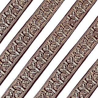 EmbroideryMaterial Ethnic Dark Maroon Velvet Lace with Golden Zari & Sequins Trim Laces and Borders Material for Saree, Lehenga, Dupatta, Craft, DIY Projects (5 CM Wide, 8 Meters Length)