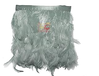 TIPTOP DECORATION Natural Dyed Feathers Lace (2-4 Inch) (Elephant Grey) (3 Meters)