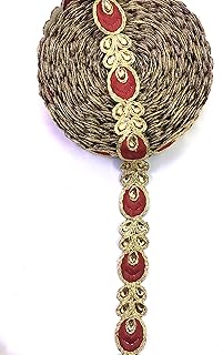 Shraddha Fashion Surat 25mm Maroon Color Decorative Embroidery Laces with Stone Work for Saree, Dupatta, Lahenga, Home Decoration, Craft Ideas,Blouse and Suits