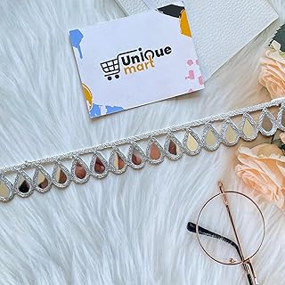 Silver Mirror Lace, Silver Lace for Saree, Blouse, Dupatta, Frowk, Glass Lace, Handwork Lace Design, Suit Lace Border, Lace Design (Silver/9Meter)