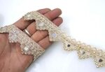 Strala Golden Color Laces for Dresses, Sarees, Lehenga, Suits, Bags, Decorations, Borders, Crafts and Home Décor,Blouse (3 mtr) Design-682 (Golden moti Flower)