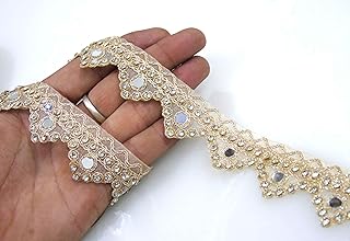 Strala Golden Color Laces for Dresses, Sarees, Lehenga, Suits, Bags, Decorations, Borders, Crafts and Home Décor,Blouse (3 mtr) Design-682 (Golden moti Flower)