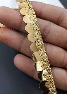 9mm Sequence Mirror Hanging Lace Border and Material Tassel, Latkan, Jhalar, Fringe for Dress, Saree, Lehenga, Dupatta, Bag, Craft and Decorations (1.6 C.M. X 9 Metre) (Gold)