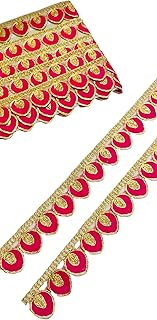 Balar Creation Lace and Border Materal Gold Color Mirror Work Heart Embroidery Sewing Lace Saree Dresses Kurti Dupatta Lehengas Palazzo Anarkali Suits Craft etc. (Pink)
