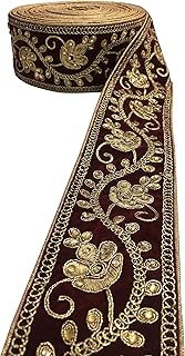 Shraddha Fashion Embroidery Supreme Quality Bridal Velvet Lace Border with Stones for Bridal Dupatta, Lahenga, Saree, Suits, Blouse, Dress and DIY Craft Decoration (Pack of 9 Meters) (Maroon)
