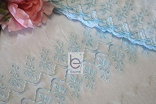 Bapna 5 Meters Cotton Embroidery Lace for Sewing Saree Dress Ribbon for Decor Bed Linens (Blue)