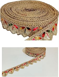 Balar Creation Lace Border Matiral Multi Thread Heavy zari Work Trim for Saree, Kurti, Dresses, Duptaa, Lehenga Bags, Decorations,Crafts and Home D�cor,Blouse 9 Meter 2.9 cm Width (Pack of 1)
