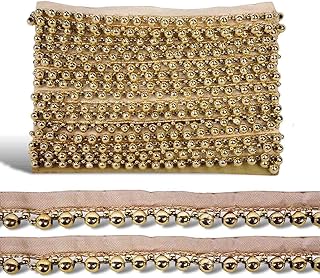 Utkarsh (2cm X 8 Mtr) Golden Moti Beading Latkan Gota Trim Lace Border for Saree, Suit, Dupatta, Lehenga, Blouse, Dress Designing, Embellishment, Outlining, Craftworks & Decoration