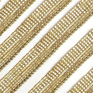 EmbroideryMaterial Golden Embroidery Trim Laces & Borders Material with Plastic Pearls, Border Lace for Saree Border, Kurta, Dupatta, Blouse, Gown, Lehenga (38 Meters, 2.2 CM Wide)