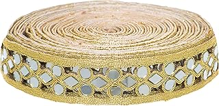 CORIOX Shiny Mirror Lace 9 Meter Border for Dresses, Sarees, Suits, Blouses, Dupattas, Bags, Art and Craft. (Gold)