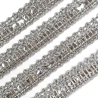 EmbroideryMaterial Zari Lace with Shining Sequence Sitara for Saree Border, Blouse, Dupatta Border, Lehenga, Kurti etc (18 Meters, Silver, 10mm Wide)