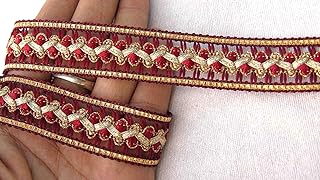 Strala Golden Color Laces for Dresses, Sarees, Lehenga, Suits, Bags, Decorations, Borders, Crafts and Home Décor,Blouse (9mtr) Design-180 (Multicolor) (Mehroon)