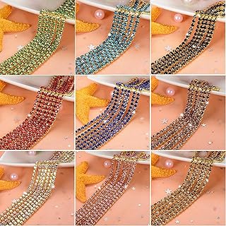 Diy Crafts 15301 10 Yards Glass Crystal Rhinestone Chain, Gold Bottom Sew on Cup Chains for Garment Bags Decorations, Pack of 10 Yards 10x1, 3mm