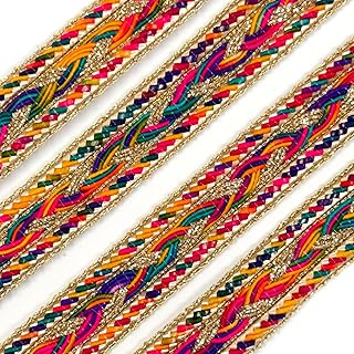 EmbroideryMaterial Multicolor Zari Border Lace for Sewing, Embroidery, Edging, Saree Border, Blouse, Dupatta Border, Lehenga, Kurti etc (8 Meters, Multicolor, 16mm Wide) (Multicolor)