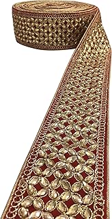 HEMDEV Surat Velvet Embroidery Leaf Stone LACE Velvet Border Supreme Quality for Bridal Lahenga Dupata, Dresses, Sarees, Suits, Blouses, Dupatta and Bridal Dulhan Chunari (Pack of 9 Mtrs) (Red)