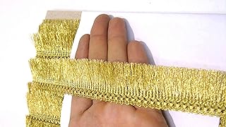 Strala Golden Color Kiran Laces for Dresses, Sarees, Lehenga, Suits, Bags, Decorations, Borders, Crafts and Home Décor,Blouse (9mtr) Design-220