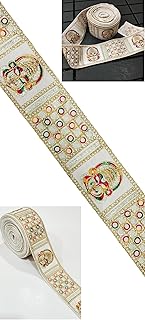 Balar Kathakali Lace Border - 9 Meter Length - Multi Color Thread - Water & Gold Zari Work - Perfect for Sarees, Blouses, Kurtis, and Home Decor - Exquisite Laces for Kerala Women (Off White & Multi Gold)