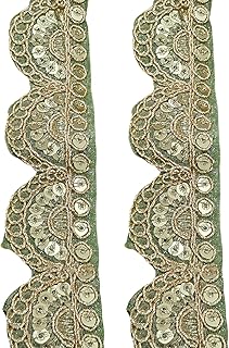 Jolly Counter Decorative Lace Reel 9 Meter x 1.25 Inch | Golden Jari Fabric Trim for Saree, Blouse, Dupatta, Craft, DIY, Festive Decoration (Chirag 5400)