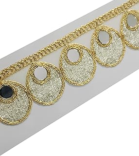 RN Creation Mirror Lace Border Heavy Work Gold & Silver Colour Embroidery Zari Sewing Ribbon Gota Patti Saree Lace 9 Mtr lace border 3.8 cm width For Women Dress Dupatta kurti Blouse Hijab scarf Lengha Anarkali suits and Home Decoration.