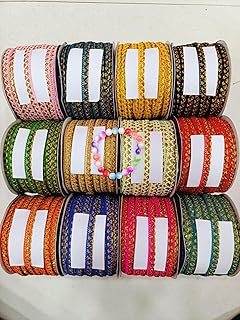 Jay Majisa Premium Multicolor Polyester Filet Lace Pack of 12, 9 Meters Each Elegant & Durable Lace for Sewing, Crafting Desses, Sarees, Suits, Blouses with Bracelet