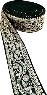 FRIJVEN Embroidery Gold Work with Sequence Design Lace Border Falls for Saree, Kurti, Dresses, Bandhani, Lehenga, Decorative Ribbon (6.5 cm Width) (9 Meter, Green)