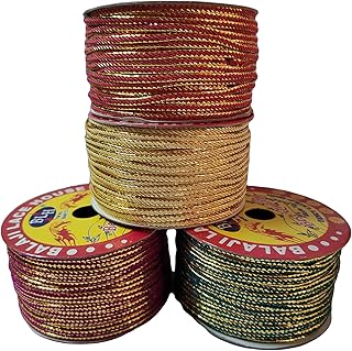 Sabhyatam Set of 4 (Apprx.12 Mtr Each) Multicolor Fancy Zari Thread Dori Lace for Art and Craft, Boutique/Tailoring/Sewing Work, Bead Art, Piping, Handicrafts, DIY, Saree or Blouse Border Lace Work.