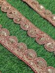 Decorative Sequin Trim Lace, Red and Gold Embroidered Border, Traditional Design in1.5 inch Size and 9 mitter Length.